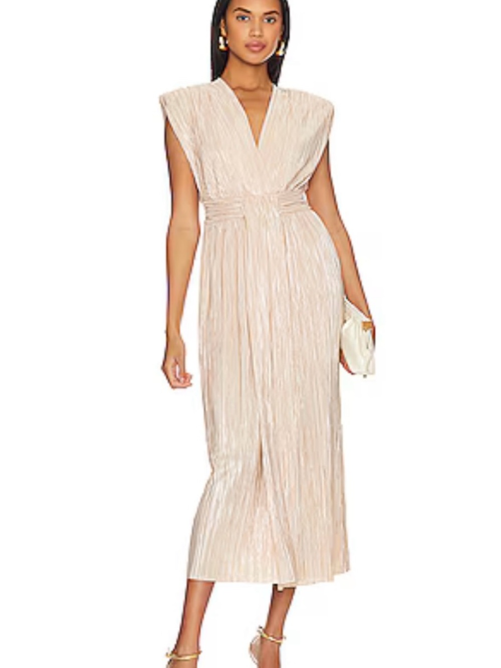 Sabina Musayev Pleated V-Neck Maxi Dress in Blush Cream